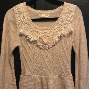 Himekaji Lizmelo x Sanrio My Melody Sweater Dress – Rose Knit Lace Detail